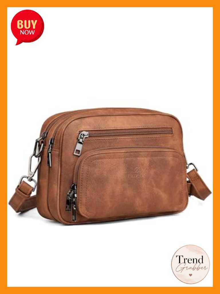 Rfid Large Capacity Double-Zip Vegan Leather Crossbody Purse Multi-Pockets Wide